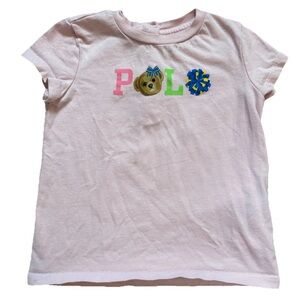 Ralph Lauren 18 Month Girl’s Shirt Polo Logo With Bear Pale Pink 3 Buttons Back